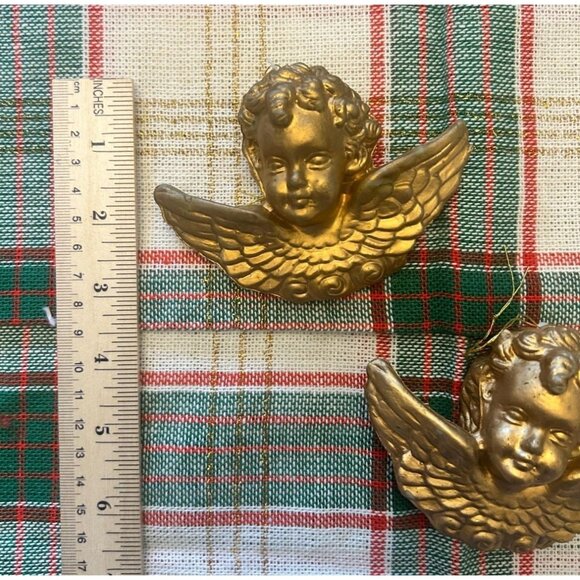 Vintage Gold Cherub Angel Blow Mold Christmas Tree Ornaments Set of 2 - Picture 2 of 3